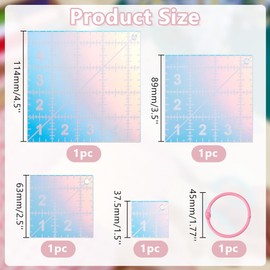 DELORIGIN 4 Sizes Quilting Acrylic Template 4 Square Dazzling Colors Quilting Ruler Fabric Sewing Cutting Ruler DIY Template Tools with Clear Printed Lines for Sewing Precise Cutting