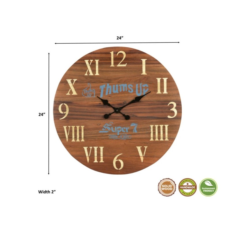 HomeRoots 24" Brown Solid Wood Silent Analog Round Wall Clock