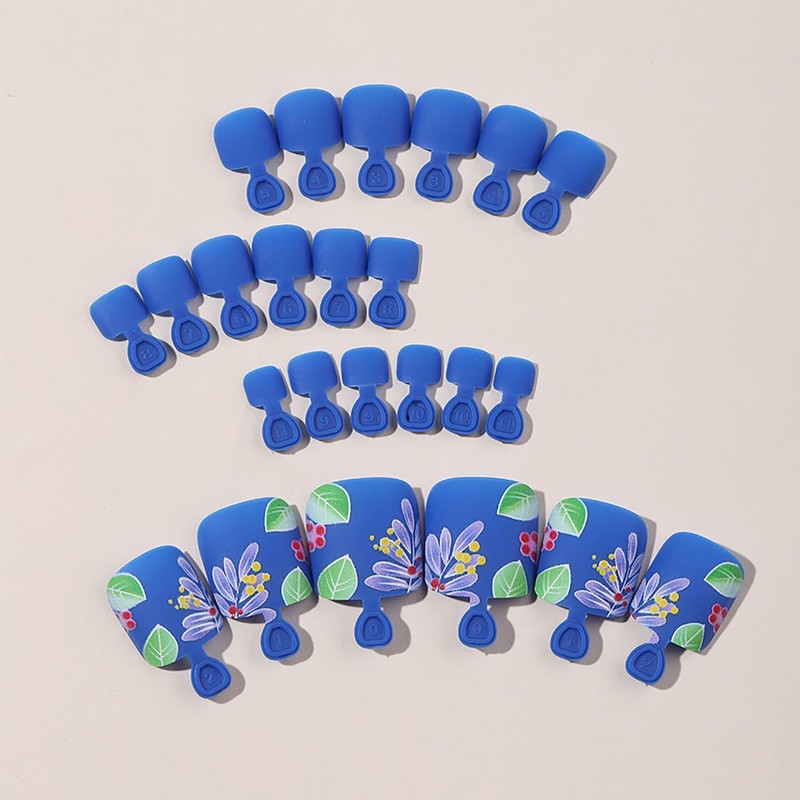 24Pcs Press on Toenails Short Blue Fake Toe Nails Square