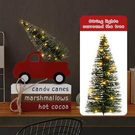 Christmas Decorations Indoor, Wooden Book Stack & Red Truck with LED Lighted Tree for Coffee Table, Tiered Tray, Shelf and Mantel Decor - Christmas Signs for Holiday Home Decor