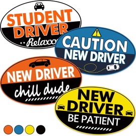 Student Driver Magnet for Car: Funny Oval Be Patient Bumper Sticker for Teen New Rookie Novice Driver - Reflective Weather-Resistant Safety Warning Signs for Metal Vehicle Surface (Classic)