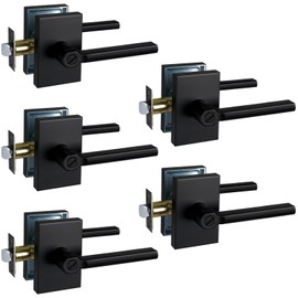 NEWBANG Door Handles Privacy Door Levers, Heavy Duty Bed and Bath Door Locks Interior Keyless Locksets, Reversible Flat Levers in Matte Black Finish MDC894-DB-BK-5P