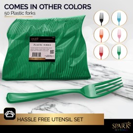 Green Plastic Forks Disposable 50 Pack, Heavy Duty Plastic Silverware, Plastic Cutlery Ideal for Hot and Cold Food, Plastic Utensils for Home Office School Party Picnics Weddings - SparkSettings