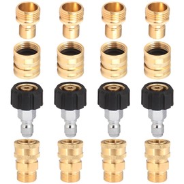 Merkaunis 16 Packs Pressure Washer Adapter Set Quick Disconnect Kit 3/8 Inch to Quick Release Plug M22 Swivel to 1/2 Inch Quick Connect Hose Fittings Kit 3/4 Inch Swivel Female Male for Garden Hoses