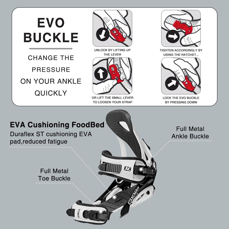 XCMAN Outdoors All-Mountain Snowboard Binding | Boot Size 9-12 (Black