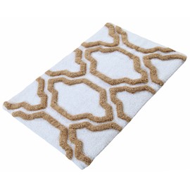 Saffron Fabs Bath Rug 100% Soft Cotton, Size 36x24 Inch, Latex Spray Non-Skid Backing, Ivory/Beige Color, Geometric Pattern, Hand Tufted, Heavy 190 GSF Weight, Machine Washable, Rectangular Shape
