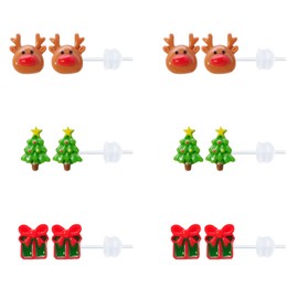 KASFREE 6 Pairs Plastic Earrings Christmas Earrings Studs Cute Christmas Stud Earrings for Women Plastic Post Earrings for Sensitive Ears (Set 2)