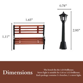 FABMODE 3 Pcs Christmas Dollhouse Benches, Mini Plastic Benches, Miniature Kit, Park Bench,Micro Landscape,Dollhouse DIY Accessories, 1:25 (with 1 Mini Street Lamp)
