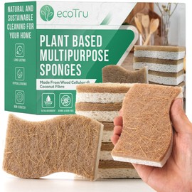 6 Pack Natural Kitchen Sponges, Compostable White Cellulose & Organic Coconut Scrubber Sponge for Washing Dishes, Kind Eco Friendly Non Toxic & Biodegradable Dishwashing Sponges