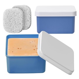 Square Soap Travel Case Set of 2, Navy Blue Plastic Soap Holder with Lid Portable Bar Soap Dish Box with Soap Saver Pad for Travelling Gym Camping Bathroom