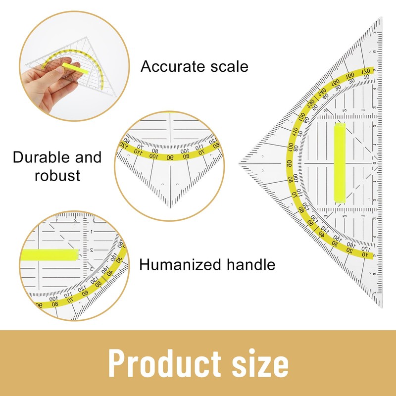 Amabro 6PCS Triangle Ruler with Handle, Transparent Plastic Protractor Geometry