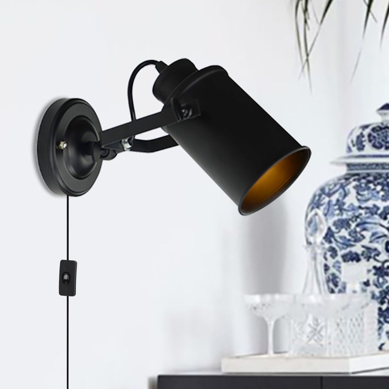 Wall Sconce Plug in Lamp Indoor Bedroom Bedside American Retro