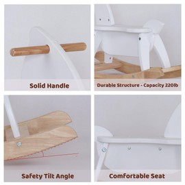 PHUDONGTOYS White Wooden Rocking Horse Funny for Toddlers (Ages 2-4) - Durable Rubber Wood, Enhanced Rocking Base, Smooth Surface for Creative Decoration, Foldable Rocking Horse
