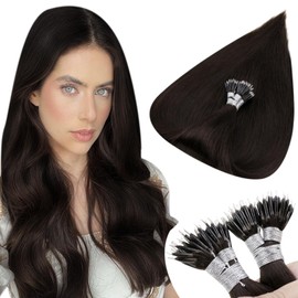 Hetto Brown Nano Hair Extensions Real Human Hair Nano ring Hair Extensions Darkest Brown Nano Beads Human Hair Extensions Natural Straight #2 14Inch 50 Grams 50S