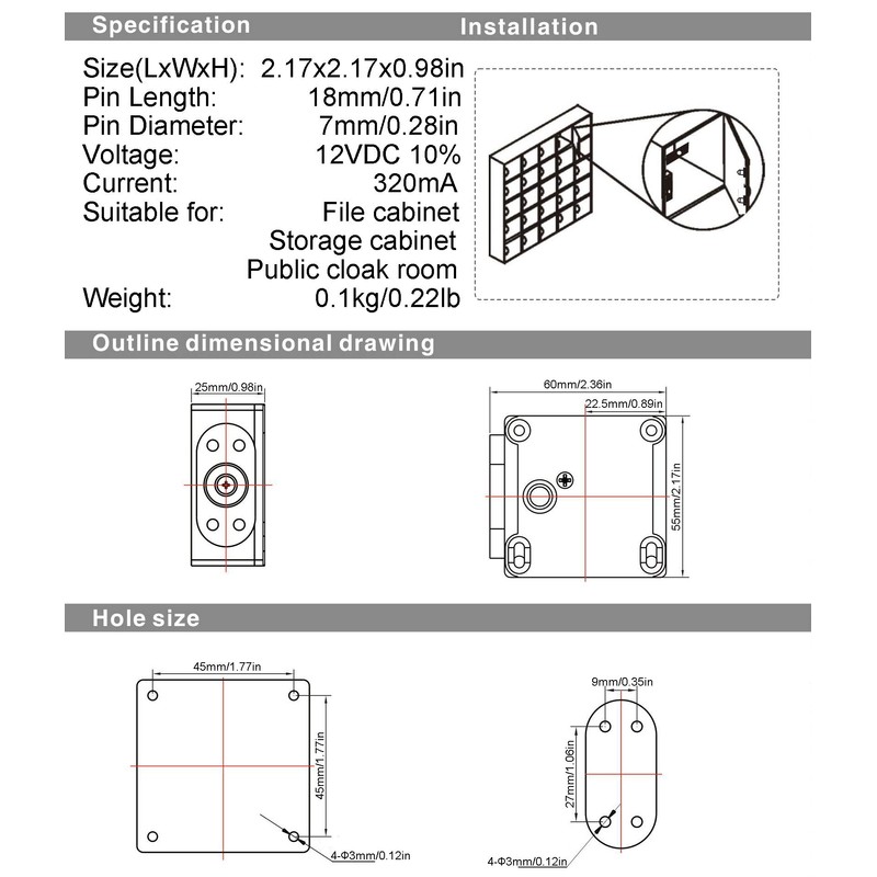 UHPPOTE Fail-Secure Electric Motorized Cabinet Drawer Locker File Lock