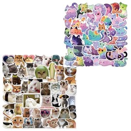 PRXYVLQT Lustiges Katzen Aufkleber Set, 100 Stück, süße Katzen Aufkleber wasserfeste Vinyl Aufkleber ästhetische Aufkleber für Katzenliebhaber Geeignet für Erwachsene Kinder (Katzenform)