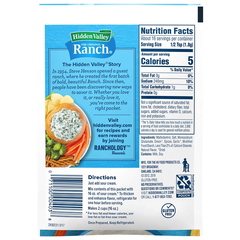 Hidden Valley Original Ranch Dips Mix, Gluten Free - 8