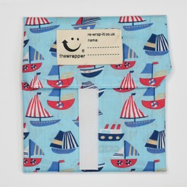 the Wrapper, Re Wrap It Sandwich Bags, Pale Blue Sailing Boats, No Waste Packaging, Eco Friendly, Reusable Food Wraps. Made In Scotland.