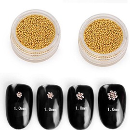 Minejin 3D Nail Art Gold Steel Ball Mini Beads Women Makeup Silver Stud Metal Tip 1mm 4 Box 4 Pots Mini Beads