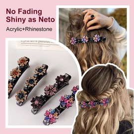 Sparkling Hair Barrettes, Rhinestone Bobby Pins, Premium Crystal Hair Accessories for Girls & Women, Elegant Hair Clips, Braided Hair Clips, Leaf Claws (Technicolor)