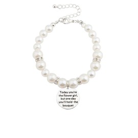 bobauna Today You're The Flower Girl Imitation Pearl Bead Chain Bracelet Wedding Gift for Flower Girl (Flower Girl Bracelet)
