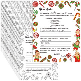 Whaline 50Pcs Color Your Own Letter to Santa Christmas Candy Gingerbread Man Coloring Writing Paper For Family Classroom Xmas DIY Crafts, 8.5 x 11 Inch, Double-Sided