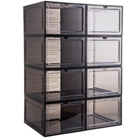 Attelite Upgrade Harder Solid Plastic Hat Organizer for Baseball Caps, 8 Pack Stackable Hat Storage Box, Hat Holder With Clear Magnetic Door, Hat Rack, Stylish Hat Display(XL-Black)