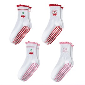 Kotkiddy 4 Paare Pilates Griff Socken für Frauen Yoga Haft Socken Cute Barre Nicht Ausgleiten Sport Crew Klebe Socke Workout