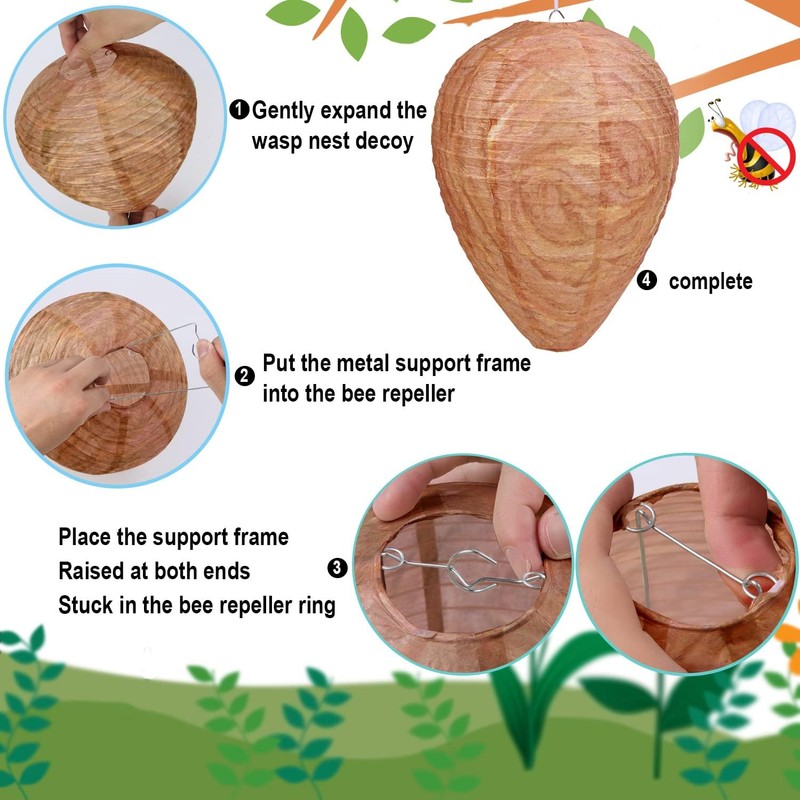 DECYOOL 8 Pack Paper Wasp Nest Decoy Hanging Wasp Deterrent