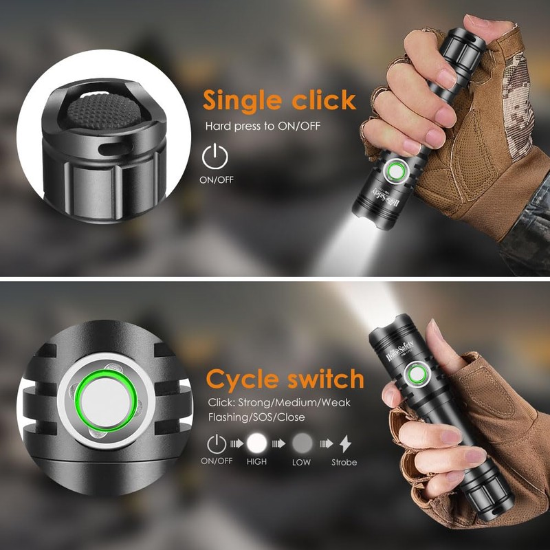 UniqueFire Rechargeable Mini Flashlights High Lumens, 2500 Lumens Super Bright