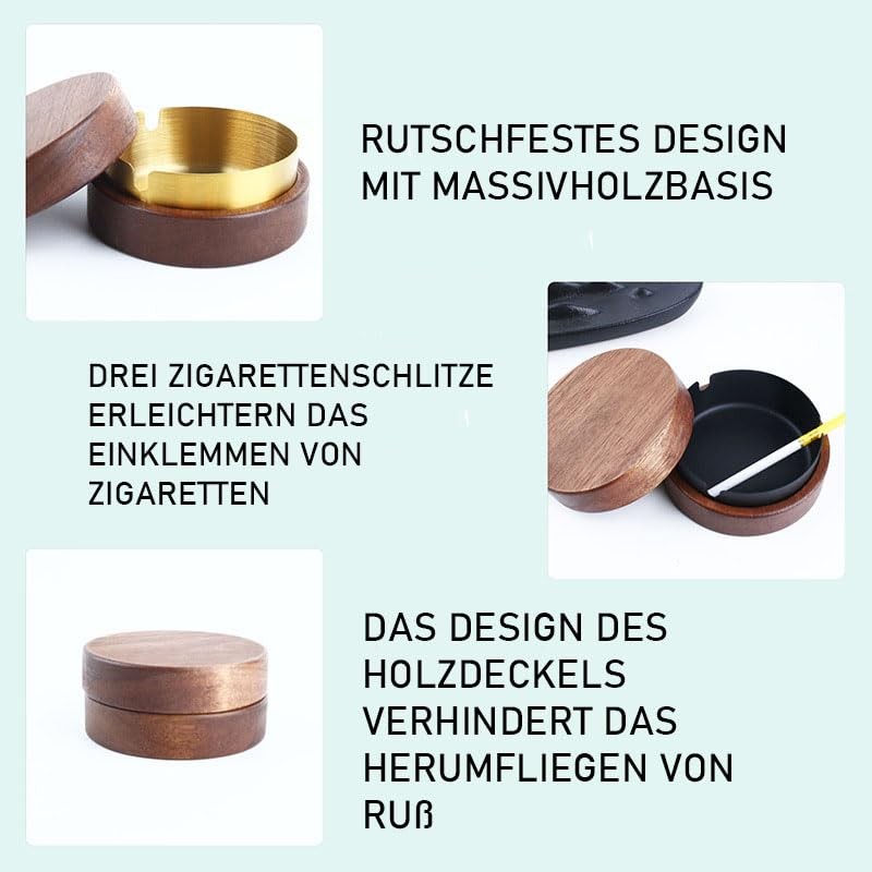 Wooden Wind Ashtray, Ashtray with Lid, Black, Windproof, Odourproof, Suitable