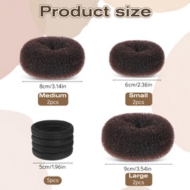 6 Pcs Donut Hair Bun Maker Set Sock Bun Doughnuts for Ballet Style Buns Hair Buns Shaper Set with Large Medium Hairs Accessories with 4 Elastic Bands for Ladies Women (Brown)
