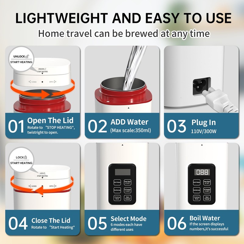 Travel Electric Kettle Portable 304 Stainless Steel LED Display Temperature