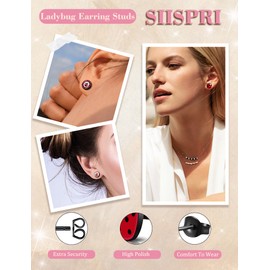 SIISPRI 6Pairs Ladybug Women Earrings Set Cute Bug Little Ladybird Earrings Round Circle Button Stud Post Earrings 10MM (Black)