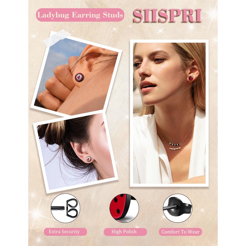 SIISPRI 6Pairs Ladybug Women Earrings Set Cute Bug Little Ladybird