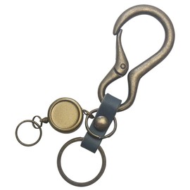 [highstyle] Tochigi Leather & Carabiner & Reel Key Chain Antique Color, navy