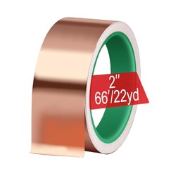 2 Inch Copper Foil Tape for Slugs and Snails Dual Conductive Adhesive (2‘‘ X 66 FT, 22 Yards) Extra Wide EMI, RFI Shielding Tape for Guitar, Electrical Repair, Grounding Barrier for Slug in Gardens