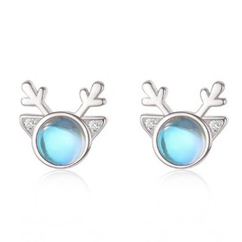 Hasnsofie Silver Christmas Earrings Women, 925 Sterling Silver Christmas Stud Earrings, Snowflake Elk Pearl Moonstone Stud Earrings Silver for Women, 9 mm Silver Sleeping Stud Earrings for Christmas,