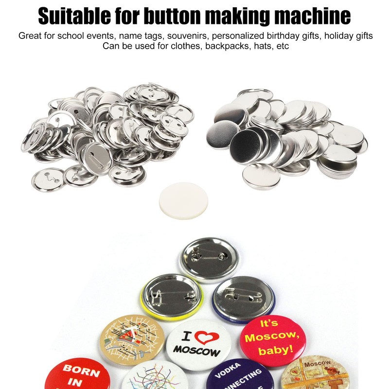 Set of 100 Blank Pin Back Buttons, 50 mm Round