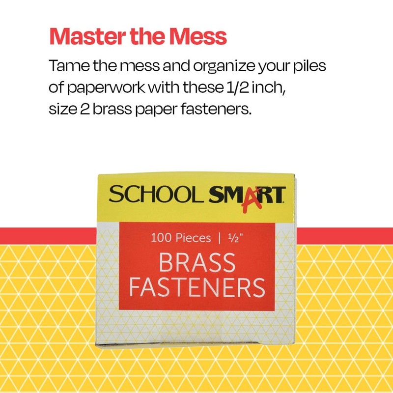 School Smart Prong Fasteners, 1/2 Inches, Size 2, Brass Plated,