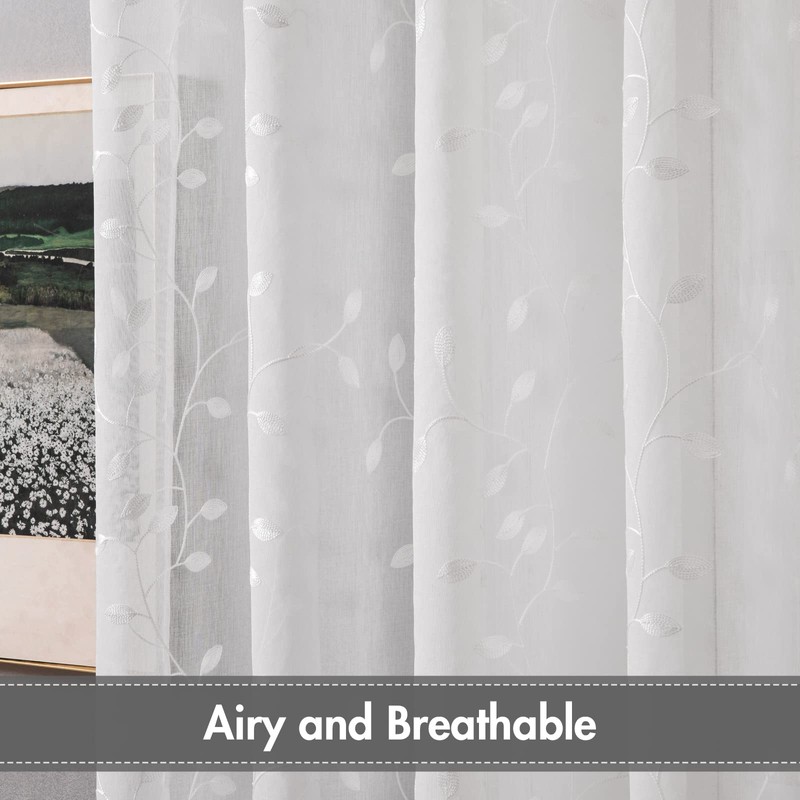 MIULEE Decorative Sheer Curtains with Embroidered Leaf Pattern for Living