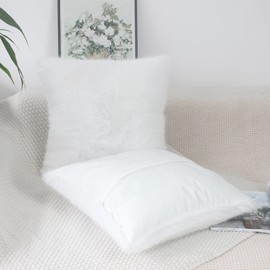 NIULAA Pure White Cushion Covers 45x45 Cushion Cover Faux Fur Set of 2 Fluffy Pillow Covers 18x18 Soft Plush Luxury Decorative Pillows for Sofa Scatter Pillowcases