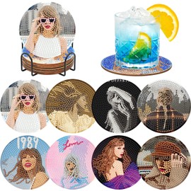 stnckic 8 Pcs Diamond Art Coasters Kit for Adults,Diamond Painting Coaster Set with Holder, DIY Bead Art Craft, Paint by Diamonds Art Coasters, Singer Merch Gifts for Girls and Women