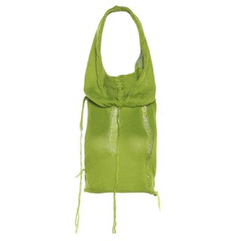 Caviotess Women's Knitted Hoodie Sweater Vest Sexy Sleeveless Hollow Out Hooded Crop Top Streetwear Festival Oufit Green