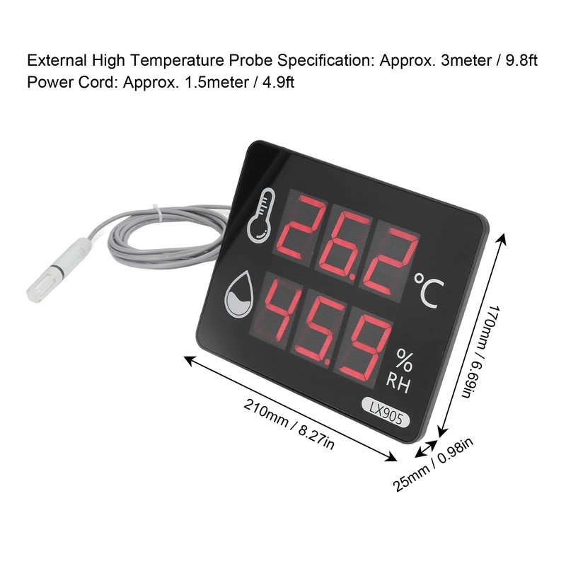 Digital Temperature Humidity Meter with External Probe LED Display Indoor
