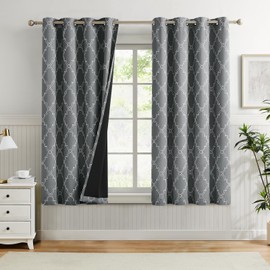 Melodieux Blackout Moroccan Curtains 63 Inch Length for Bedroom Living Room, Thermal Insulated 100% Light Blocking Lined Drapes, Privacy Grommet Window Treatment 2 Panels, 52" W x 63" L, Gray