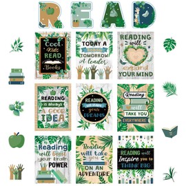 Zonon 45 PCS Reading Bulletin Board Poster Eucalyptus Classroom Decorations Boho Greenery Bulletin Board Motivational Elementary Educational Prints Poster for Teachers Kindergarten Preschool Library