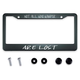 Smooffly Not All Who Wander are Lost License Plate Frame Metal Aluminum Car Tag Holder Frames for Women, 2 Holes with Screw Caps US Vehicles Standard 12.2 x 6.3 in