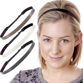 Hipsy REGULAR Size, Women's Adjustable NO SLIP Skinny Tech Sport Headband Multi Pack (Black/White/Brown REGULAR Size Tech 3pk)