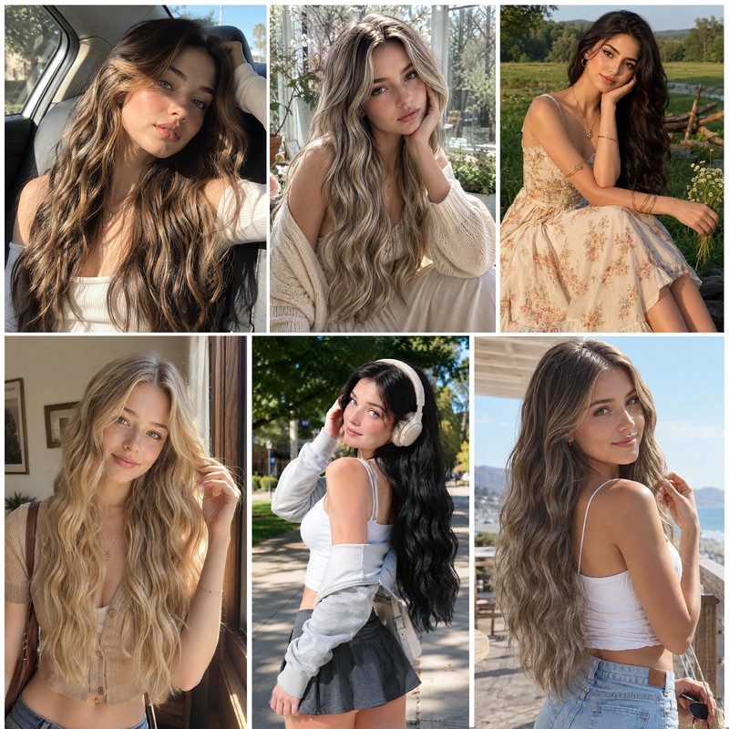 20 Inch Clip in Hair Extensions,Long Wavy Synthetic Hair for